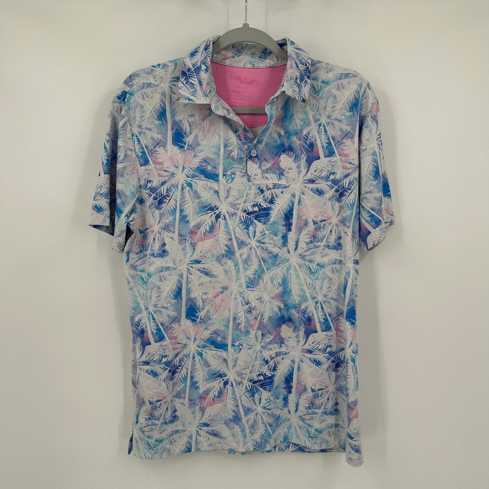 Birdie Bound Mens Tropical Performance Golf Polo Shirt Size S Palm Tree Print